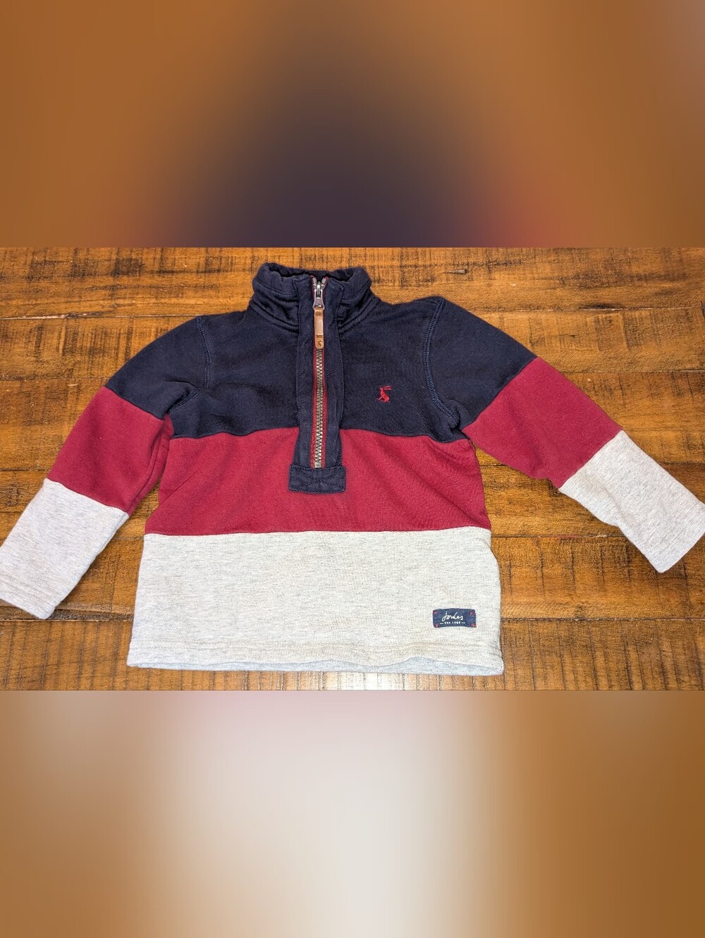 Joules Kids Colorblock Half-Zip Pullover - Navy, Burgundy & Heather Gray 2T